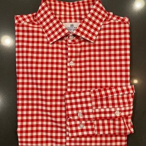Red and white long sleeve dress shirt
